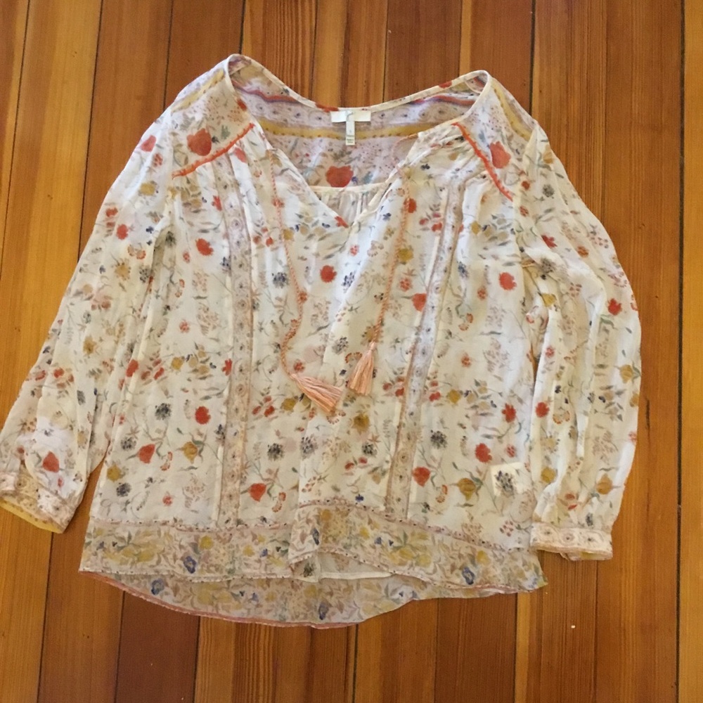 Joie Silk Blouse with Tassels in Porcelain